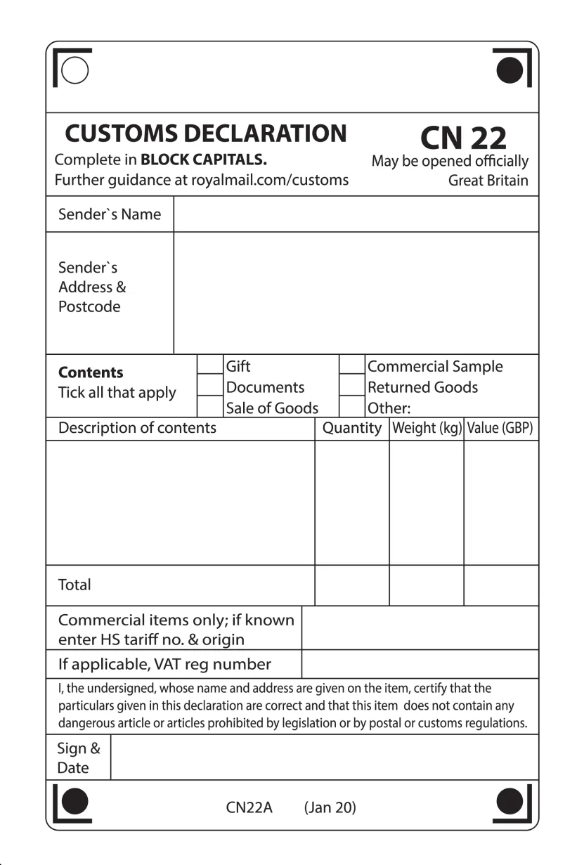 Customs declaration form