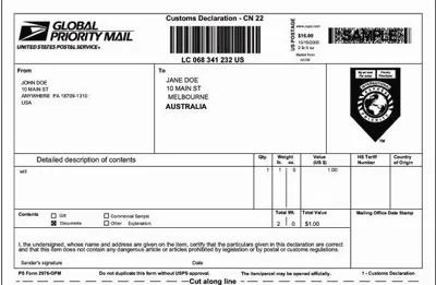 international parcel with customs form