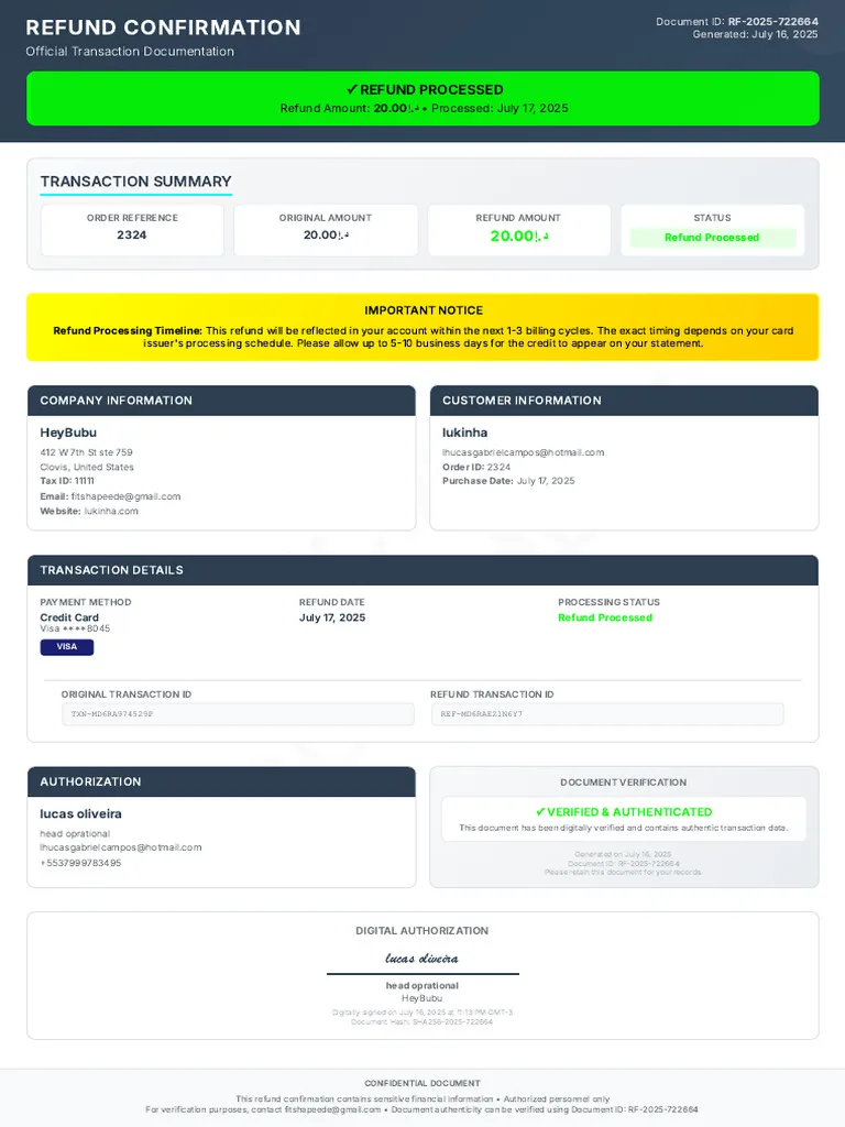 refund receipt online